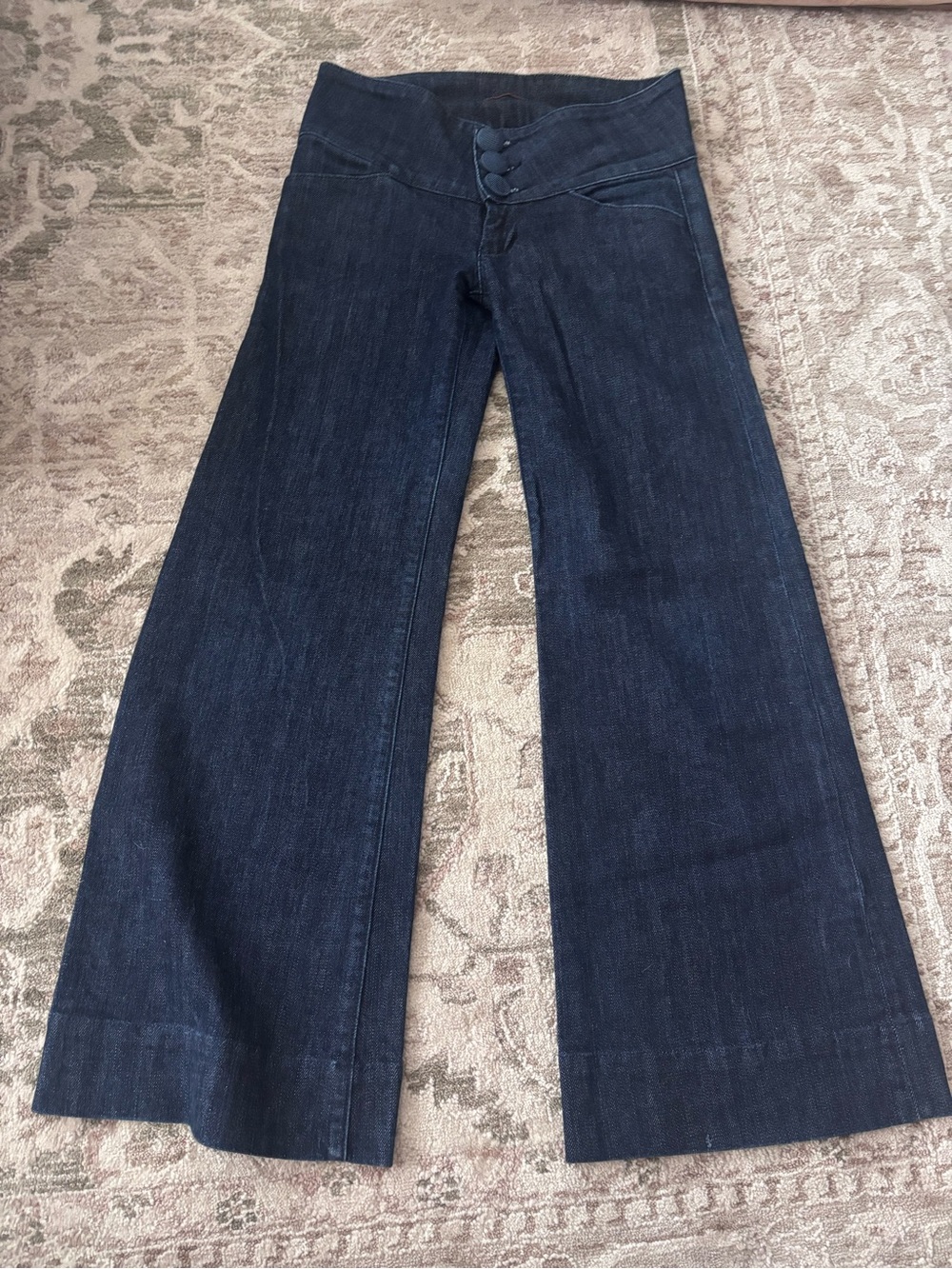 Fidelity Denim “Tantra” Dark Indigo Wide-Leg FlareJeans with Triple-Button Waist